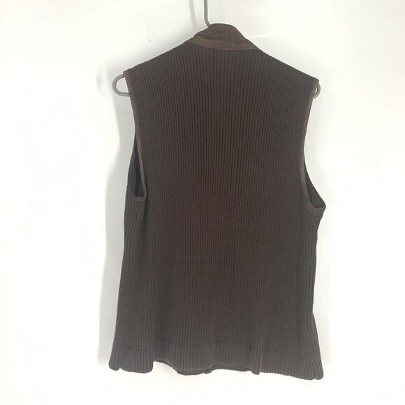 Chico’s Size L (Chicos 2) Brown Suede and Sweater Zip Front Vest - Picture 6 of 10